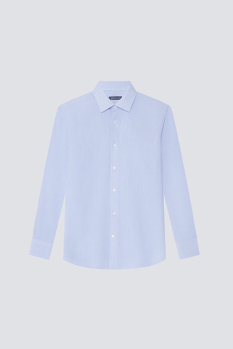 Wrinkle-Free Poplin Dress Shirt | Blue Stripes 10772N - Image 6